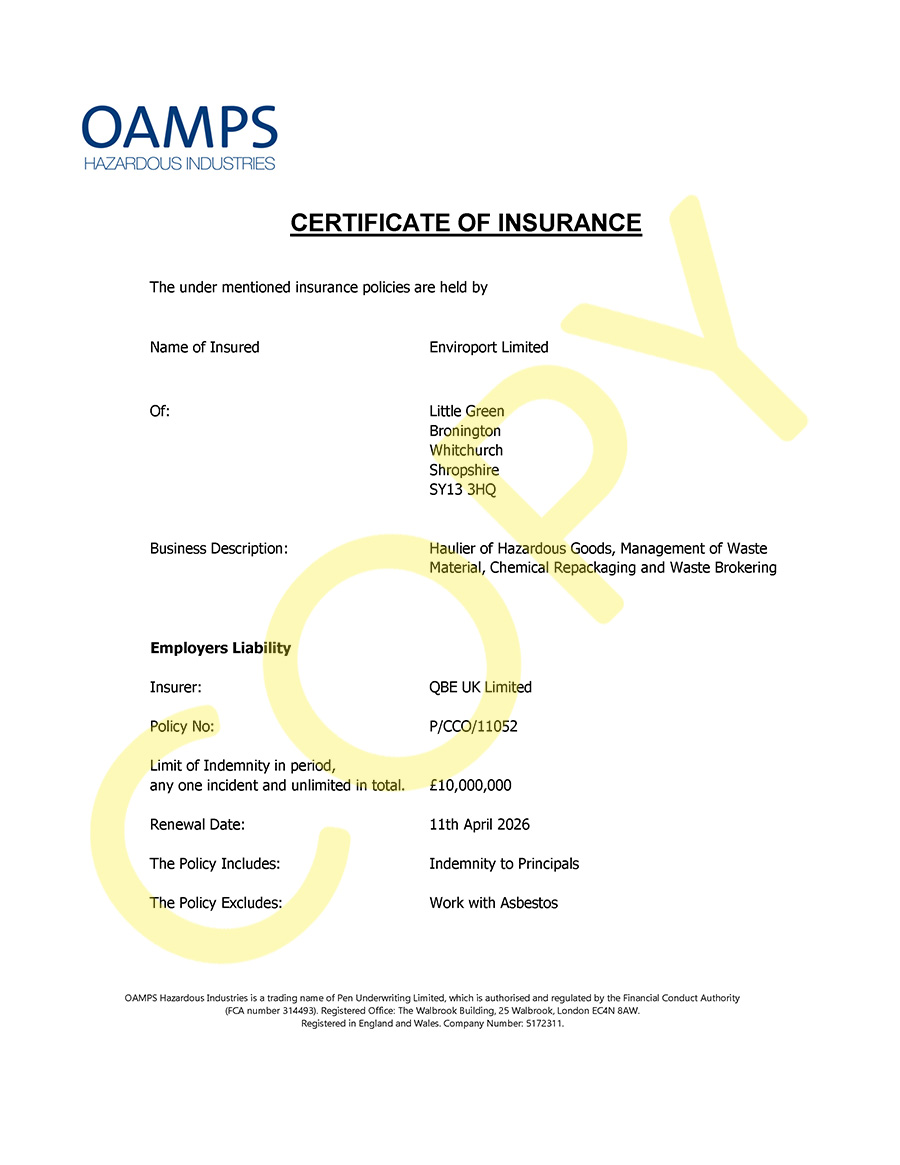Public Liability Insurance Certificate