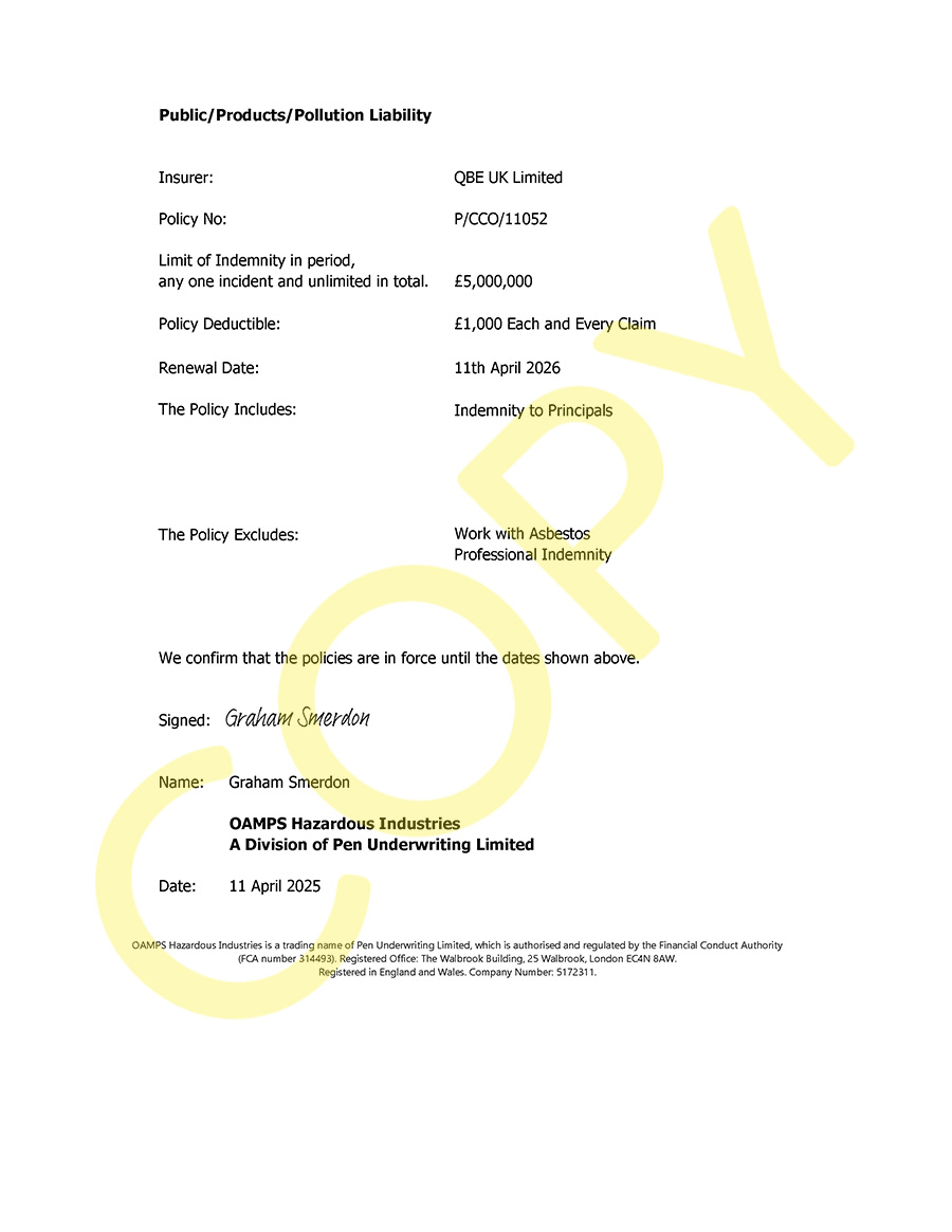 Public Liability Insurance Certificate